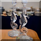 G01. Pair of Waterford Crystal 11.5” seahorse candlesticks.